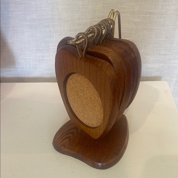 Wooden Coaster Set with Holder Apple shape vintage item - Picture 1 of 3